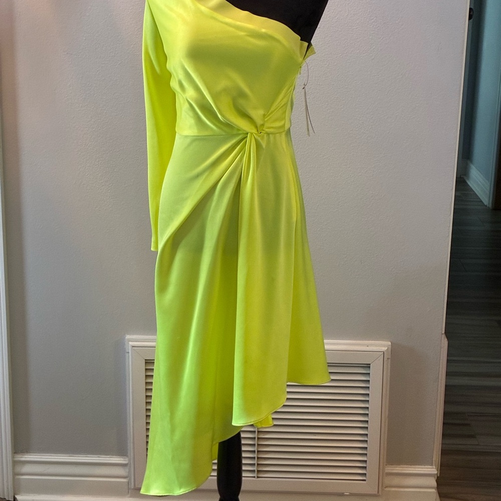 Alice + Olivia Neon Keylime Asymmetrical Ruched Sundress NWT